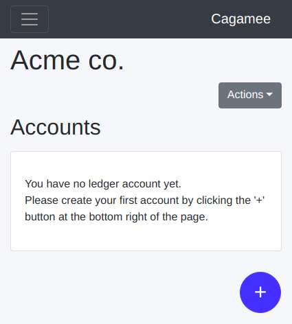 New ledger account button on Cagamee